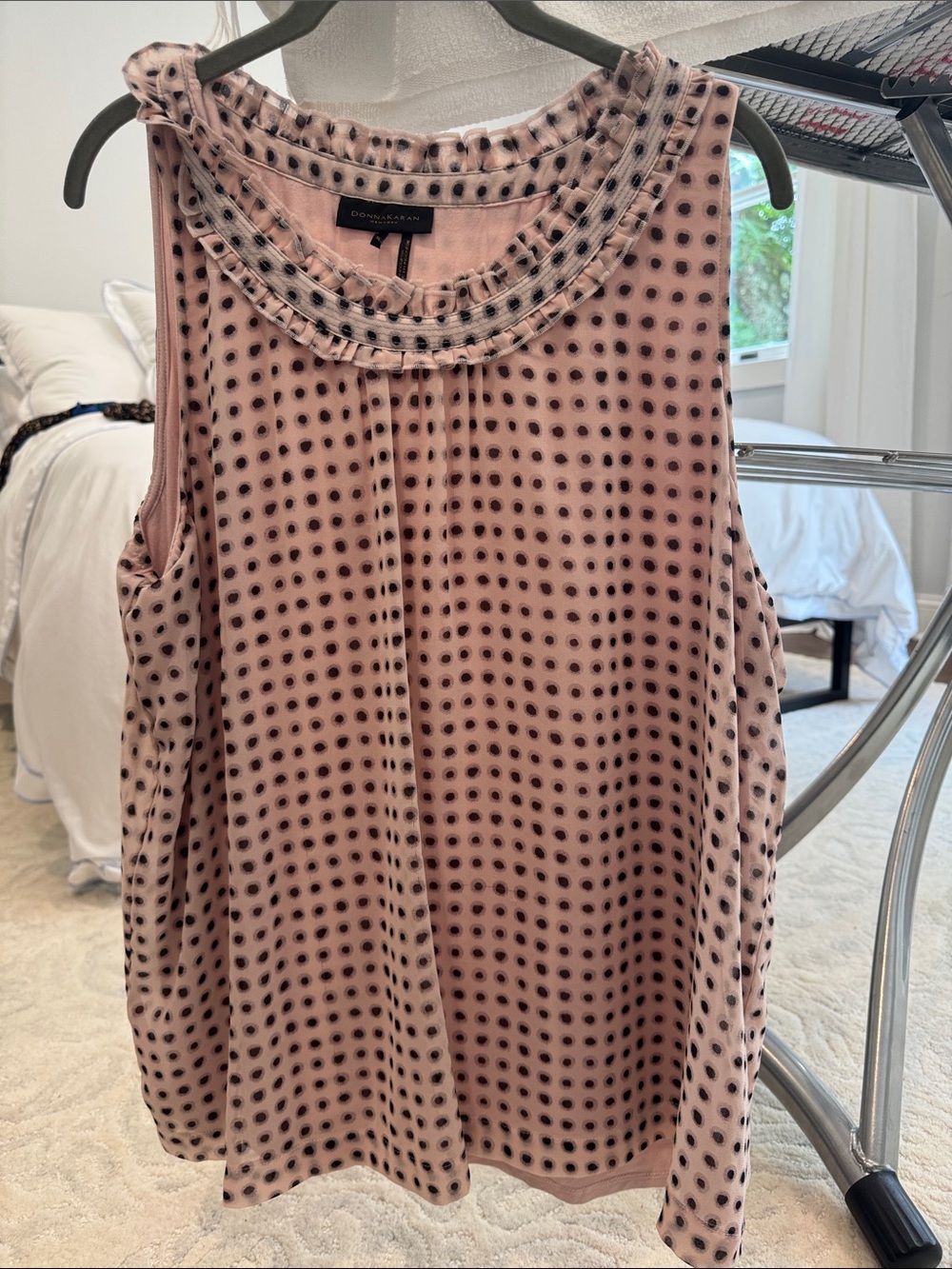Donna Karan Blush Pink Sleeveless Polka Dot Tank